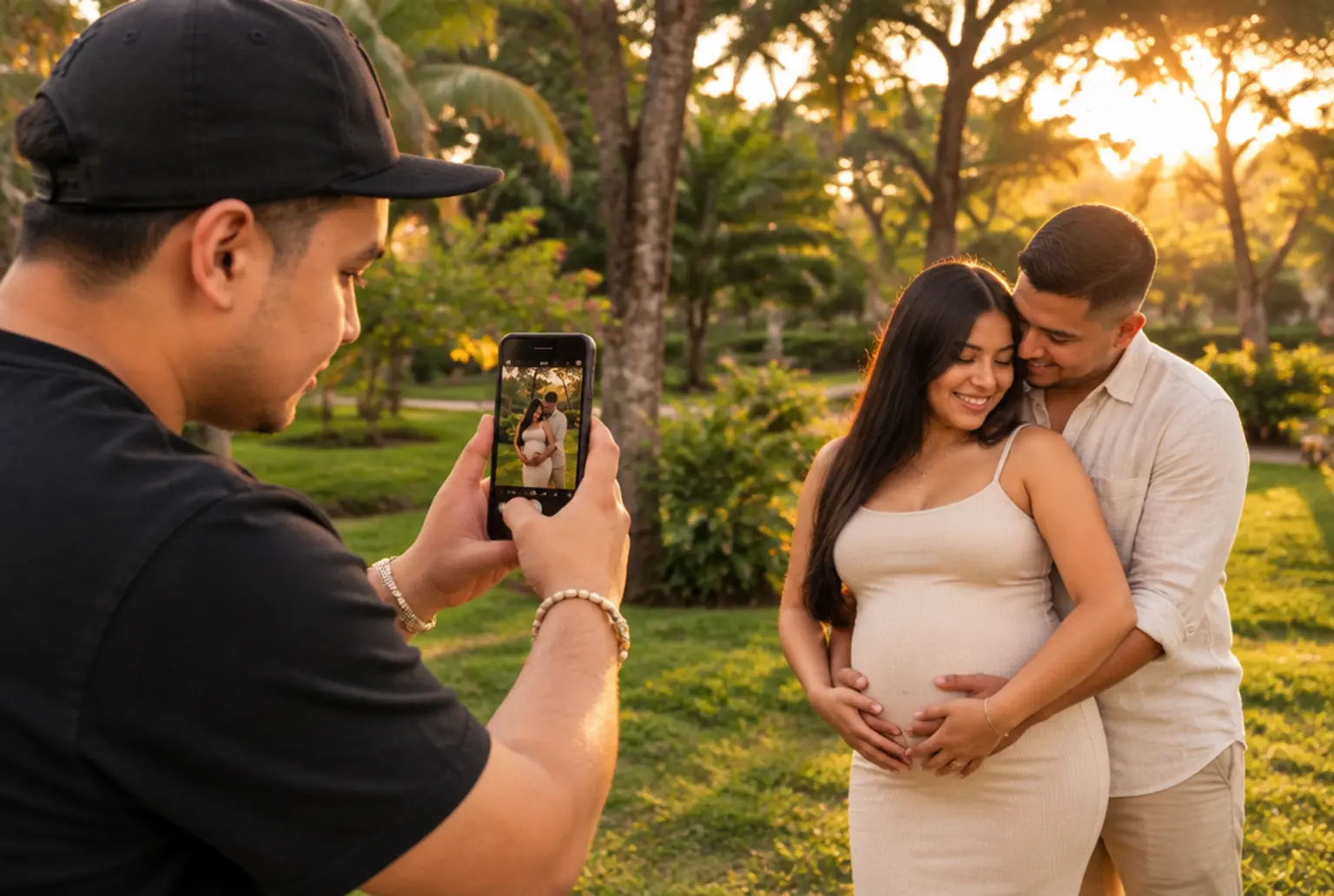 Dylan Rabelo fotografiando con celular una sesión de embarazo en Valledupar